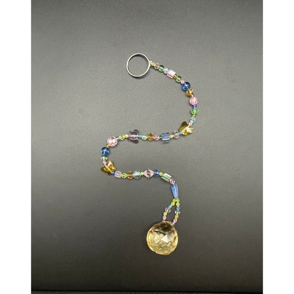 Beaded Suncatcher Butterfly Pastel Green Blue Yellow Crystal Prism Hanging Decor - Picture 8 of 10